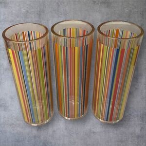 HTF Pottery Barn Al Fresco Acrylic Striped Tumblers Set of 3-8" Tall Rainbow Cup